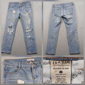 I&M Premium Jeans Women's Size 3 Light Wash Distressed Ripped Denim Stretch